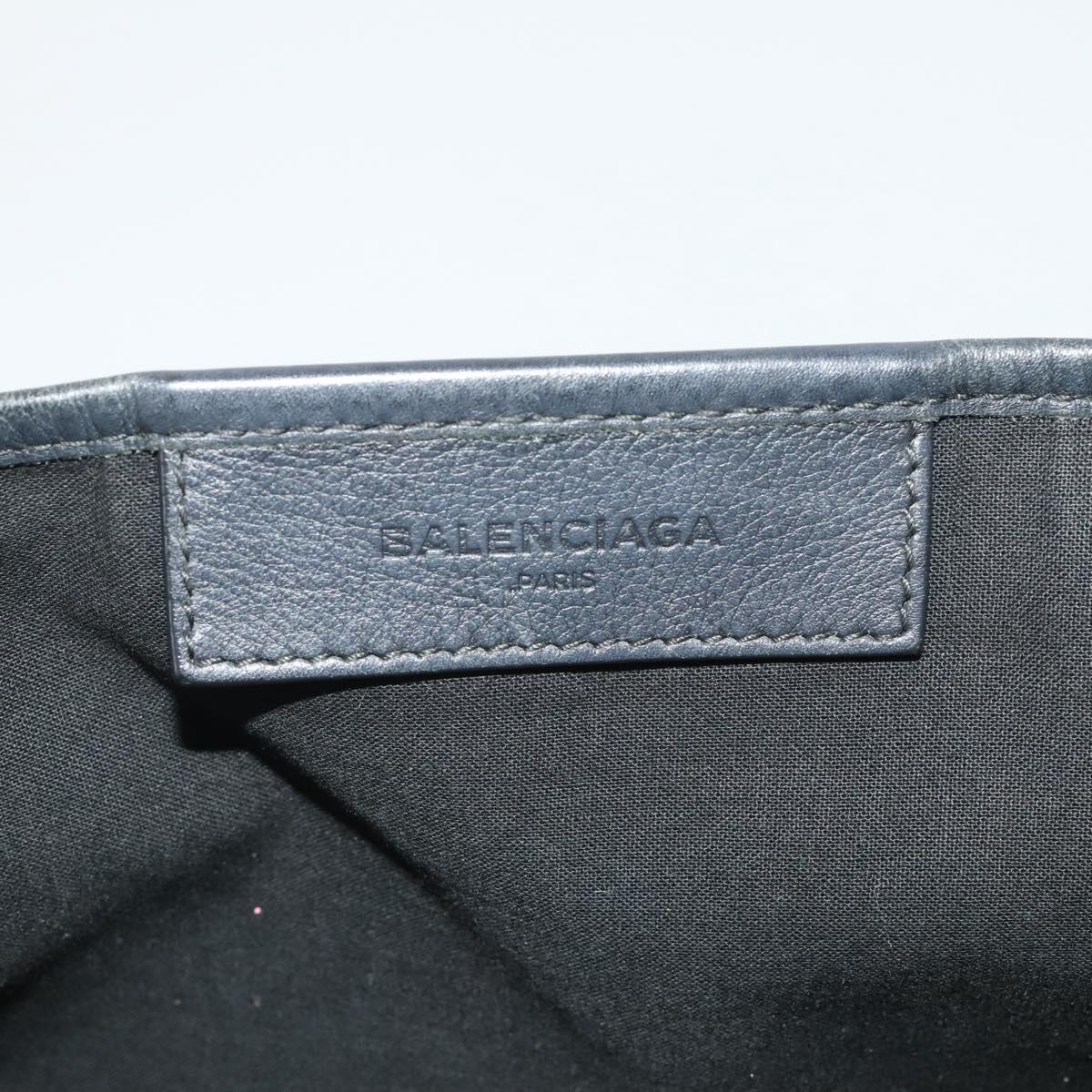 BALENCIAGA Navy Cabas Hand Bag Leather Black Silver 339933 Auth 204847