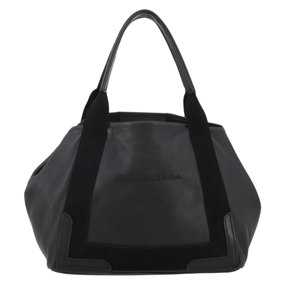 BALENCIAGA Navy Cabas Hand Bag Leather Black Silver 339933 Auth 204847