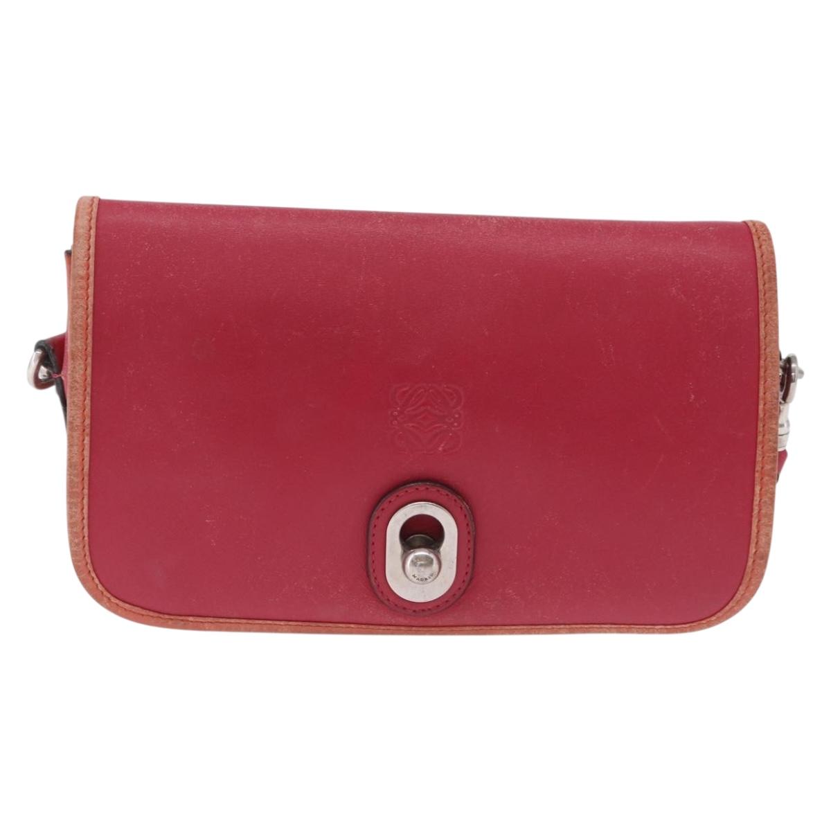 LOEWE Shoulder Bag Leather Red Gold Auth 204848