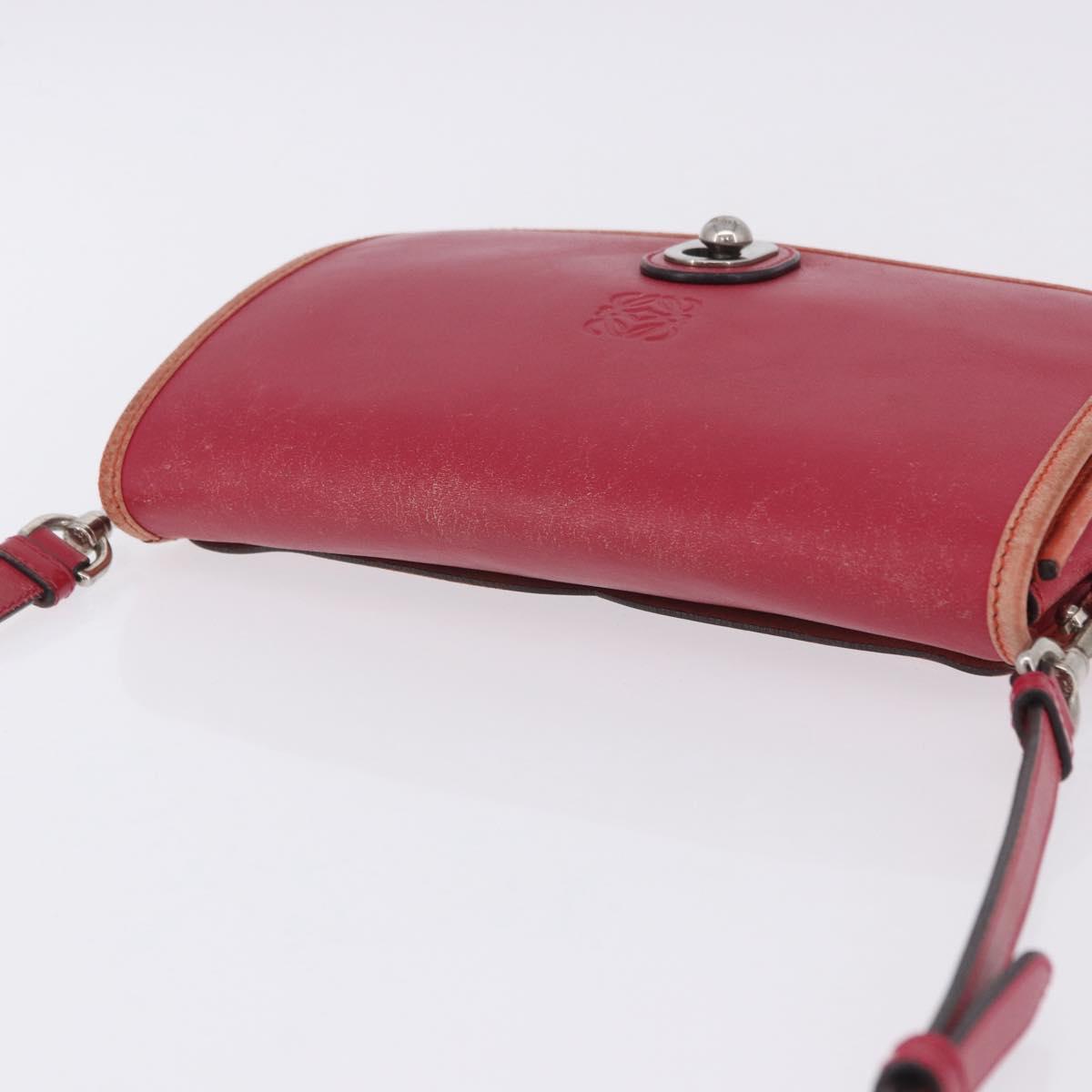 LOEWE Shoulder Bag Leather Red Gold Auth 204848