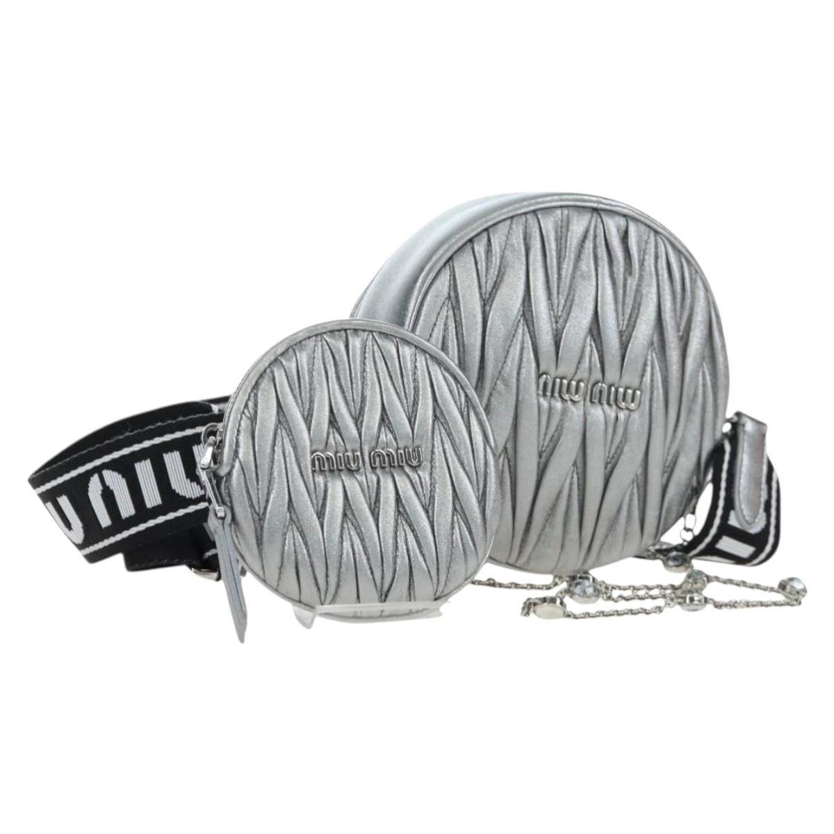 Miu Miu Matelasse Chain Shoulder Bag Leather 2way Silver Auth 204852M