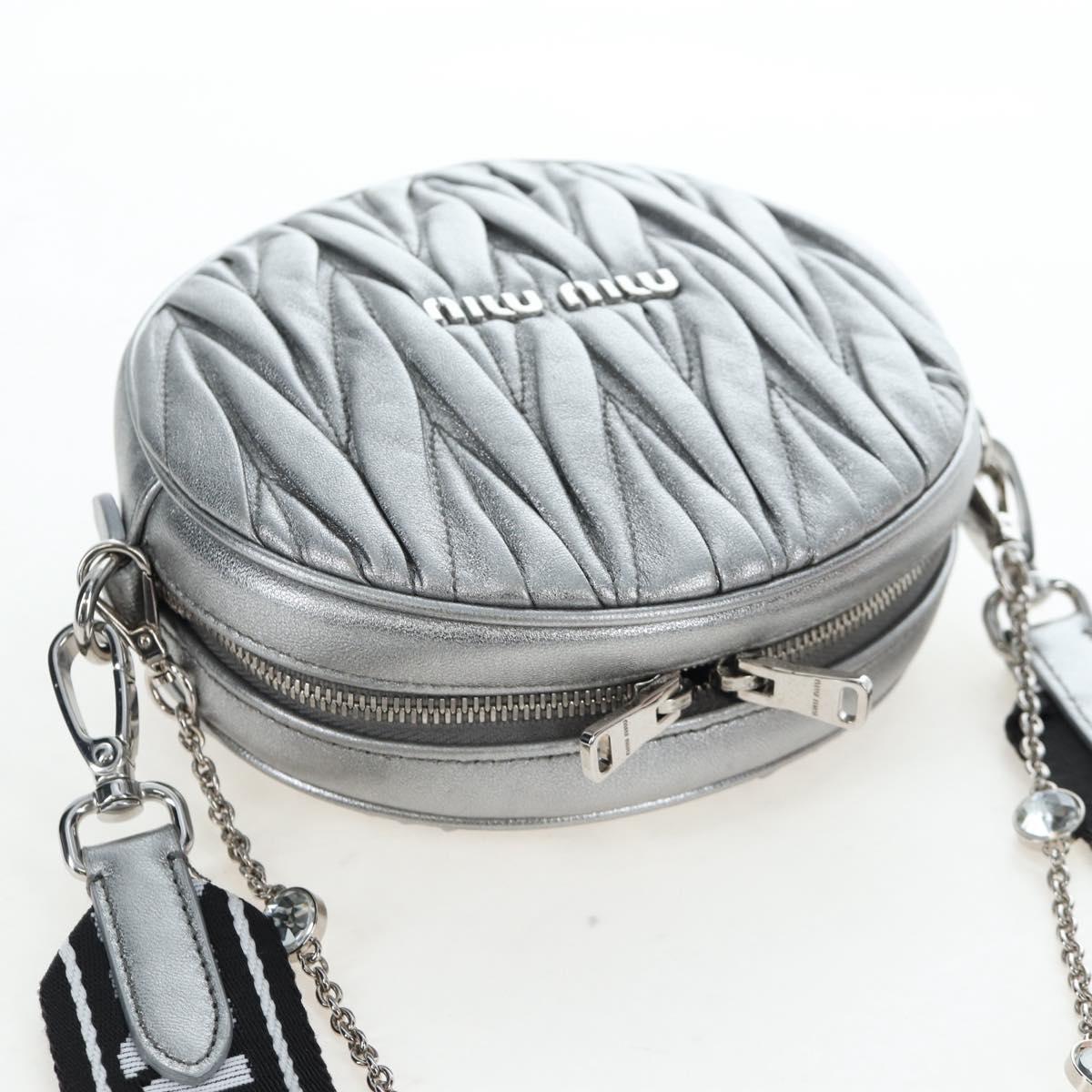 Miu Miu Matelasse Chain Shoulder Bag Leather 2way Silver Auth 204852M