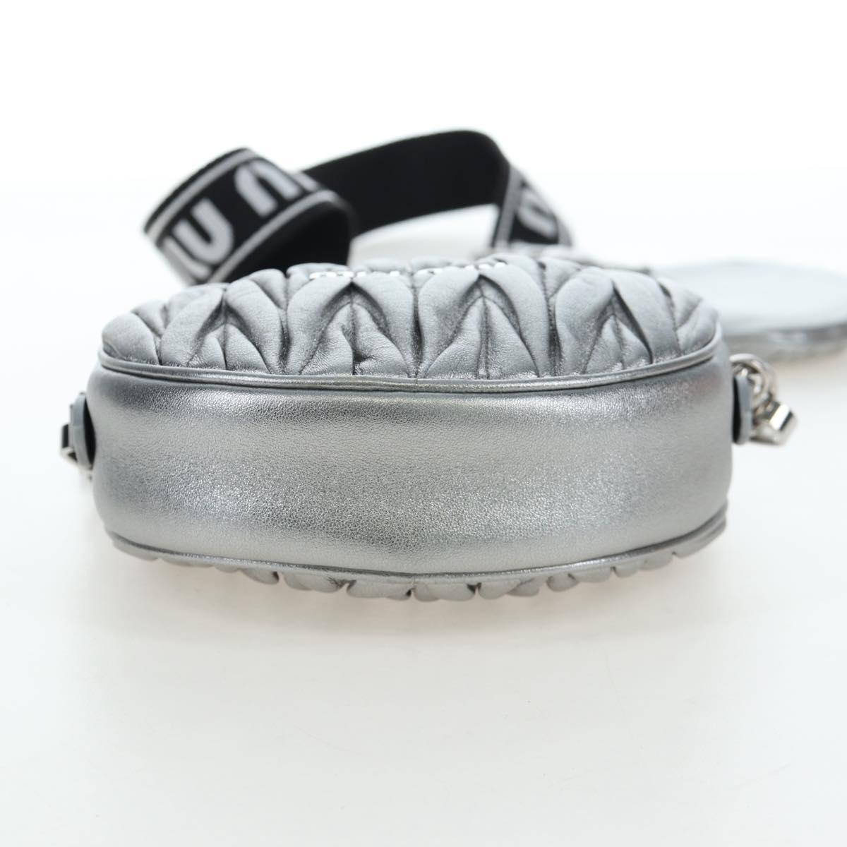 Miu Miu Matelasse Chain Shoulder Bag Leather 2way Silver Auth 204852M