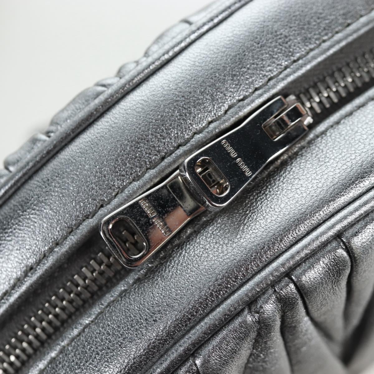 Miu Miu Matelasse Chain Shoulder Bag Leather 2way Silver Auth 204852M
