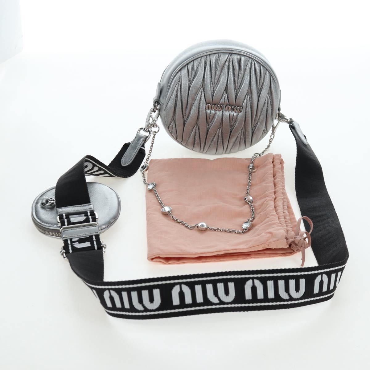 Miu Miu Matelasse Chain Shoulder Bag Leather 2way Silver Auth 204852M