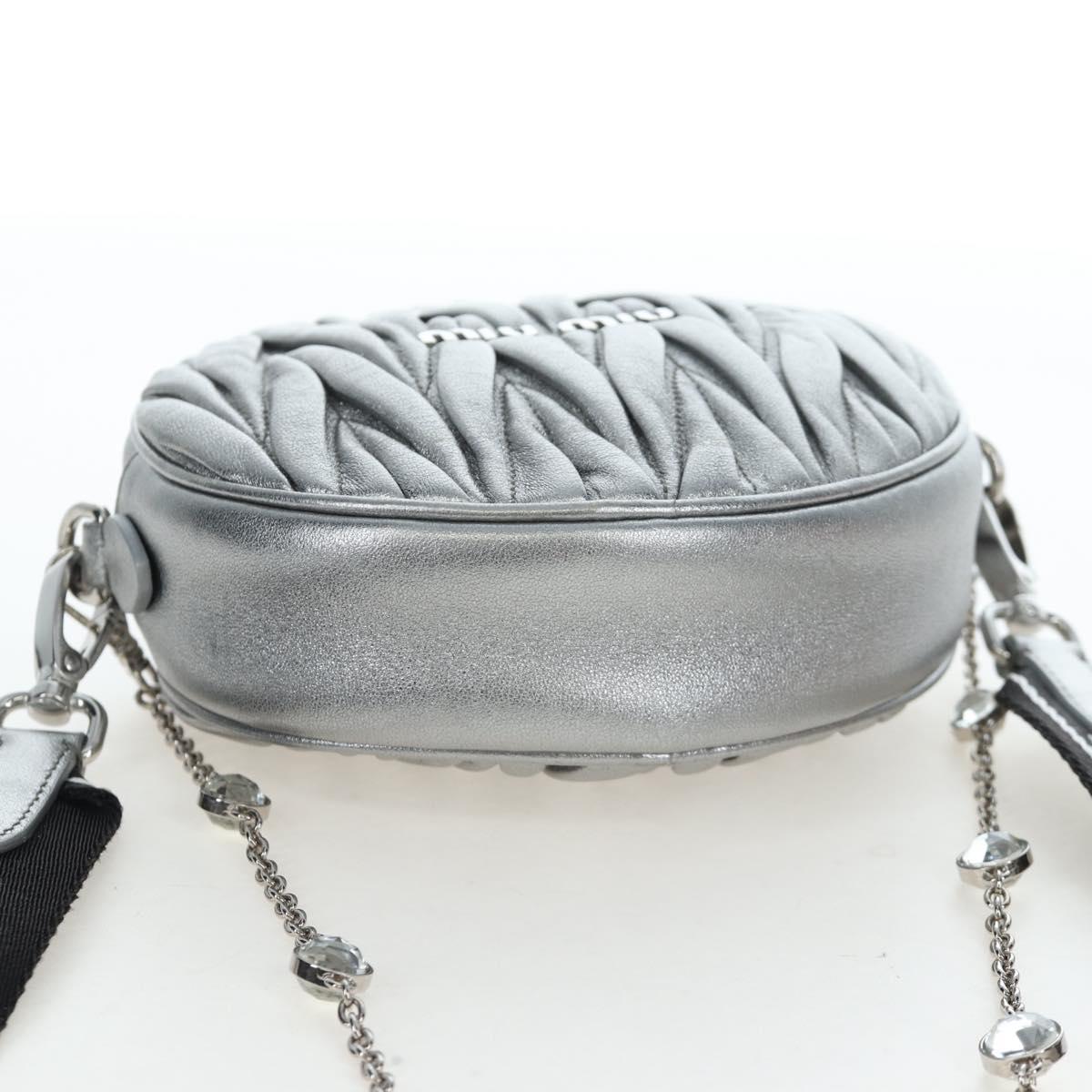 Miu Miu Matelasse Chain Shoulder Bag Leather 2way Silver Auth 204852M