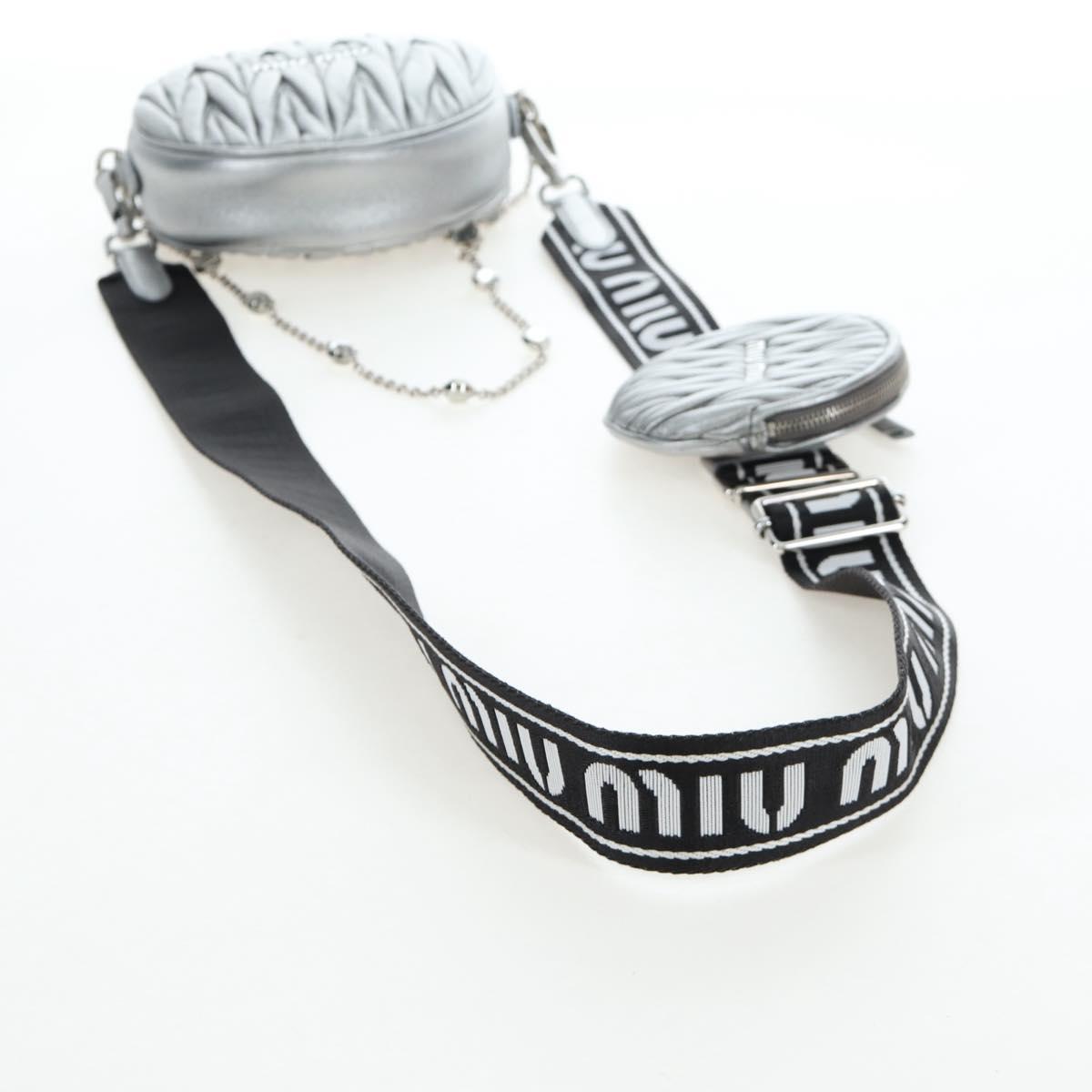 Miu Miu Matelasse Chain Shoulder Bag Leather 2way Silver Auth 204852M