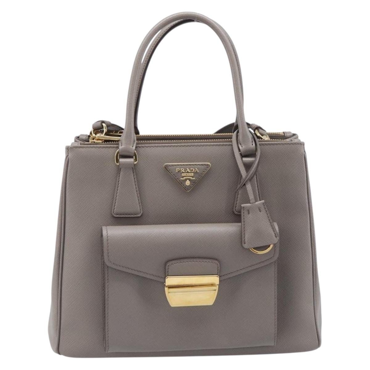 PRADA Galleria Hand Bag Safiano 2way Gray Gold Tone Auth 204854SAV