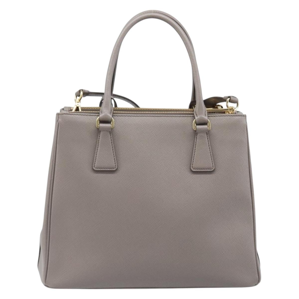 PRADA Galleria Hand Bag Safiano 2way Gray Gold Tone Auth 204854SAV
