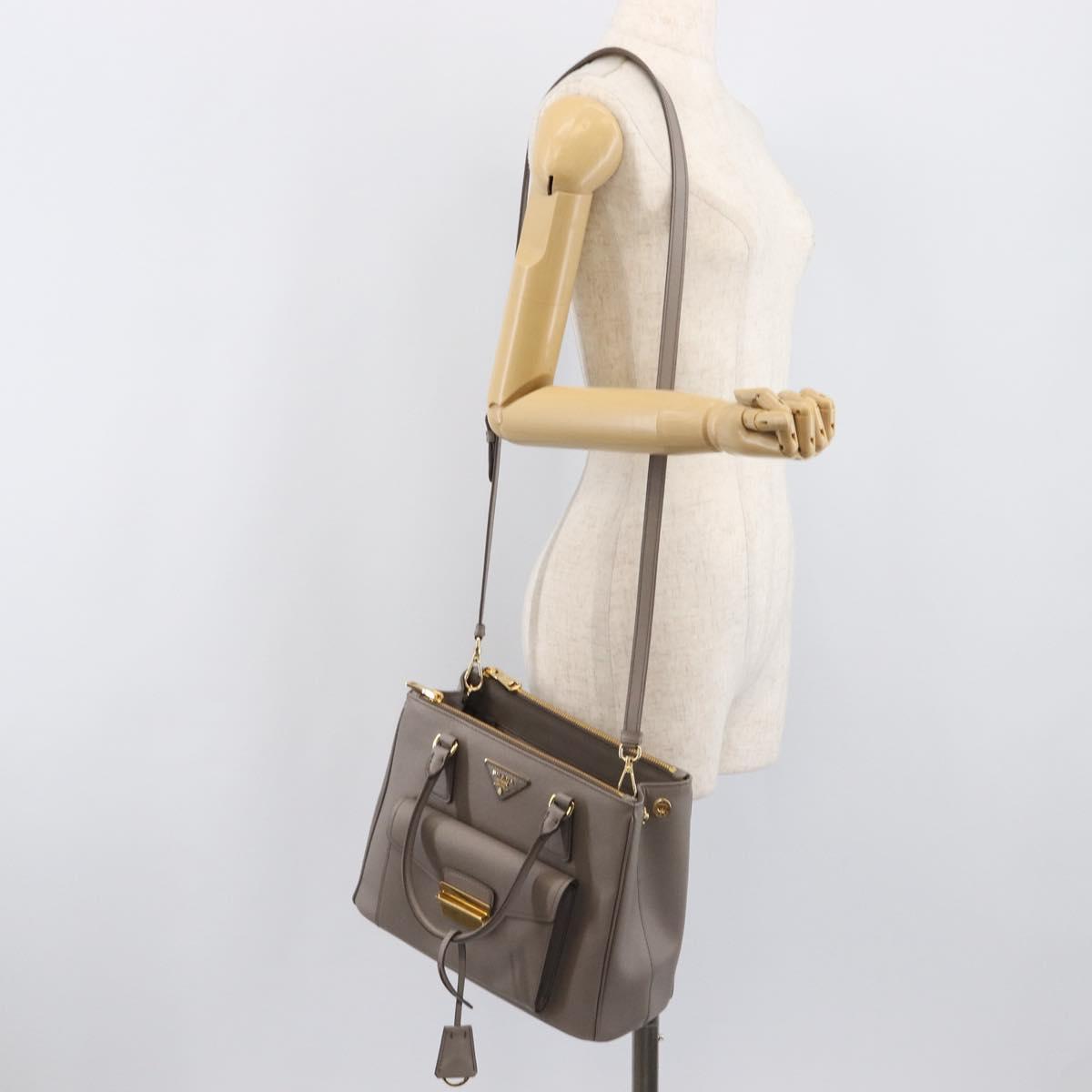 PRADA Galleria Hand Bag Safiano 2way Gray Gold Tone Auth 204854SAV
