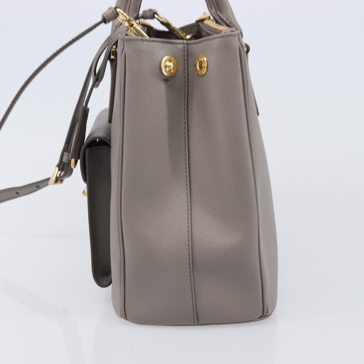 PRADA Galleria Hand Bag Safiano 2way Gray Gold Tone Auth 204854SAV