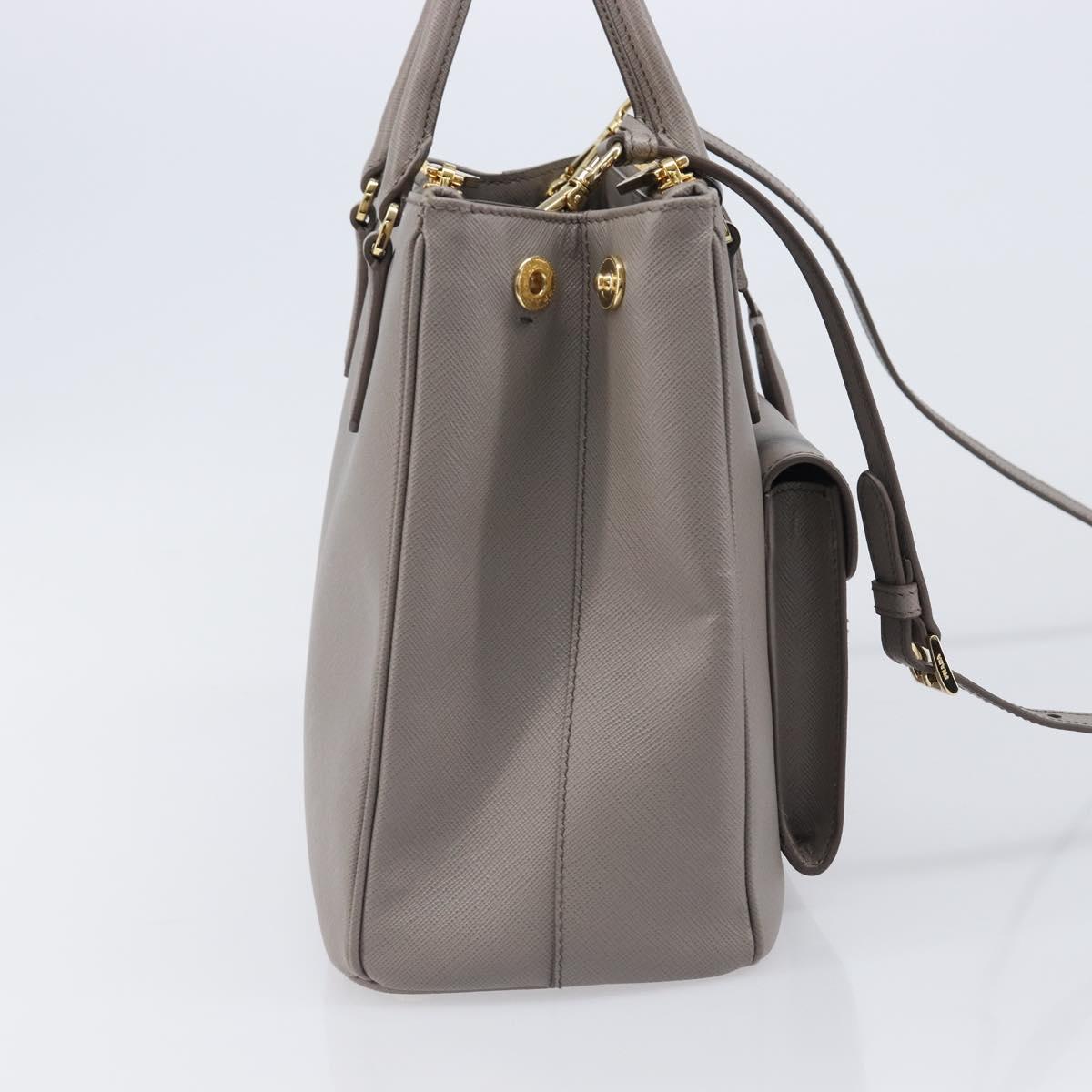 PRADA Galleria Hand Bag Safiano 2way Gray Gold Tone Auth 204854SAV