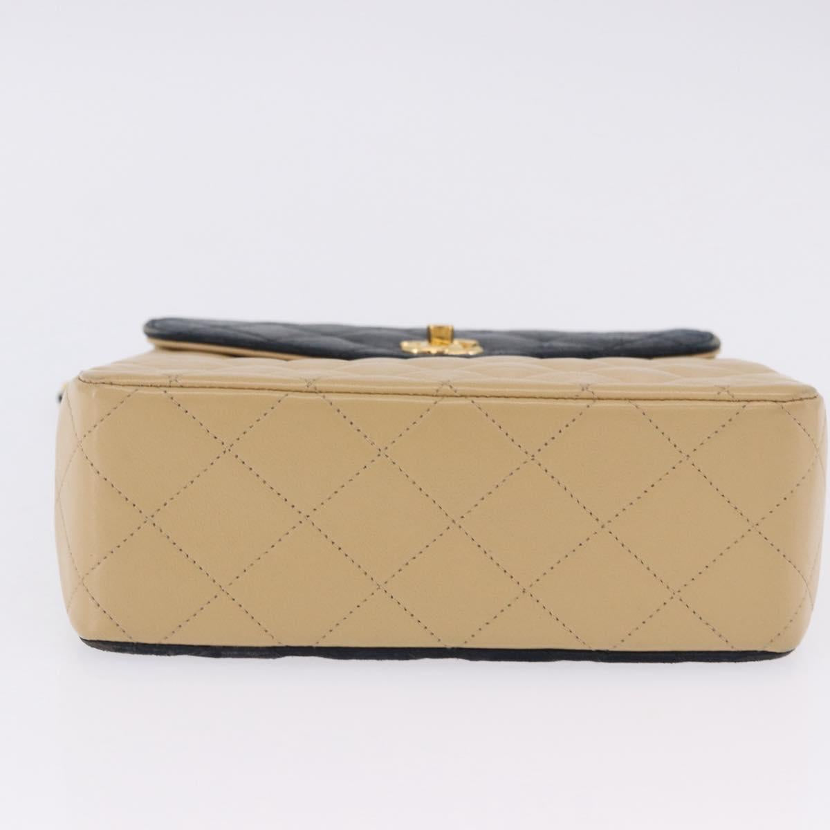 CHANEL Matelasse Chain Shoulder Bag Lamb Skin Beige Gold CC Auth 204855A