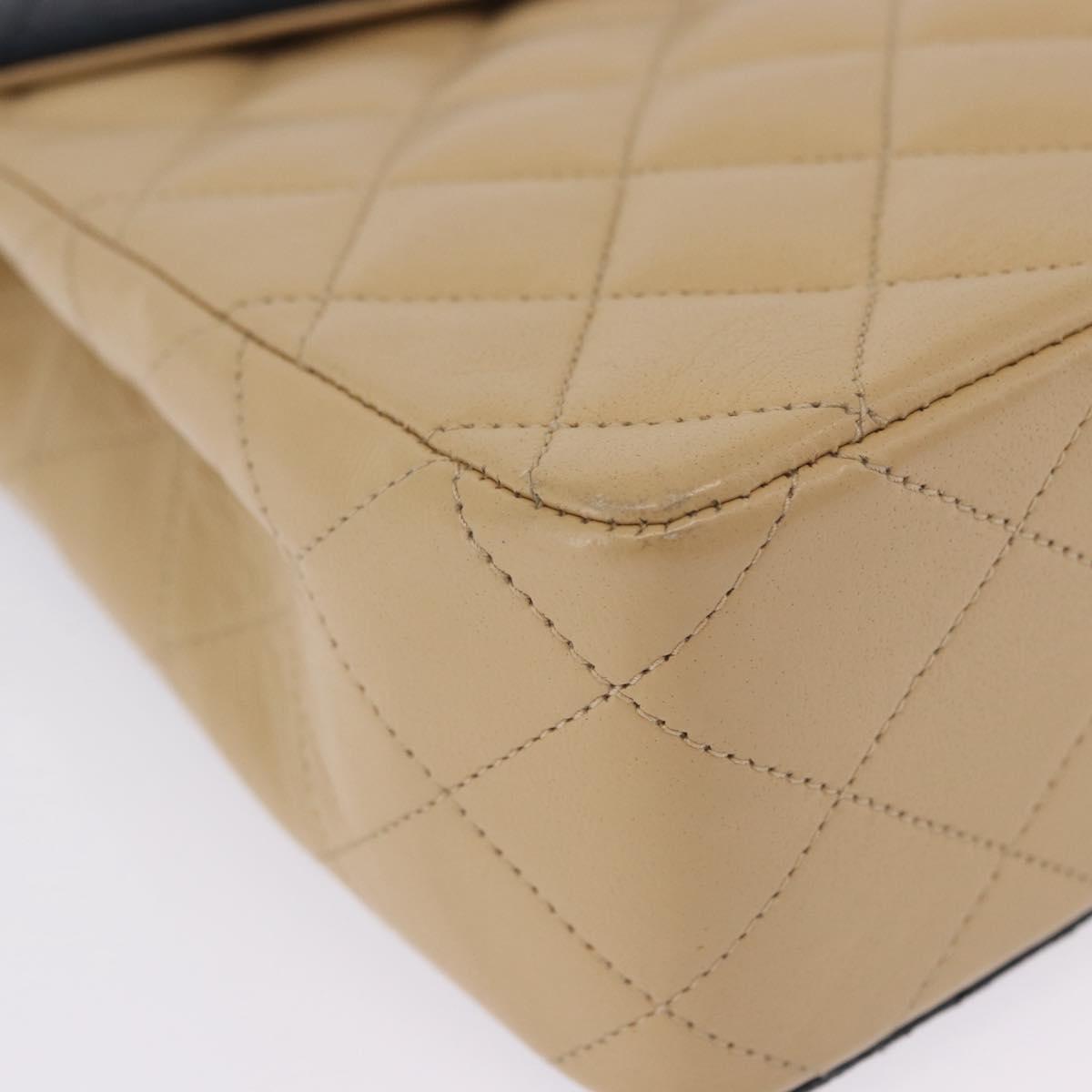 CHANEL Matelasse Chain Shoulder Bag Lamb Skin Beige Gold CC Auth 204855A