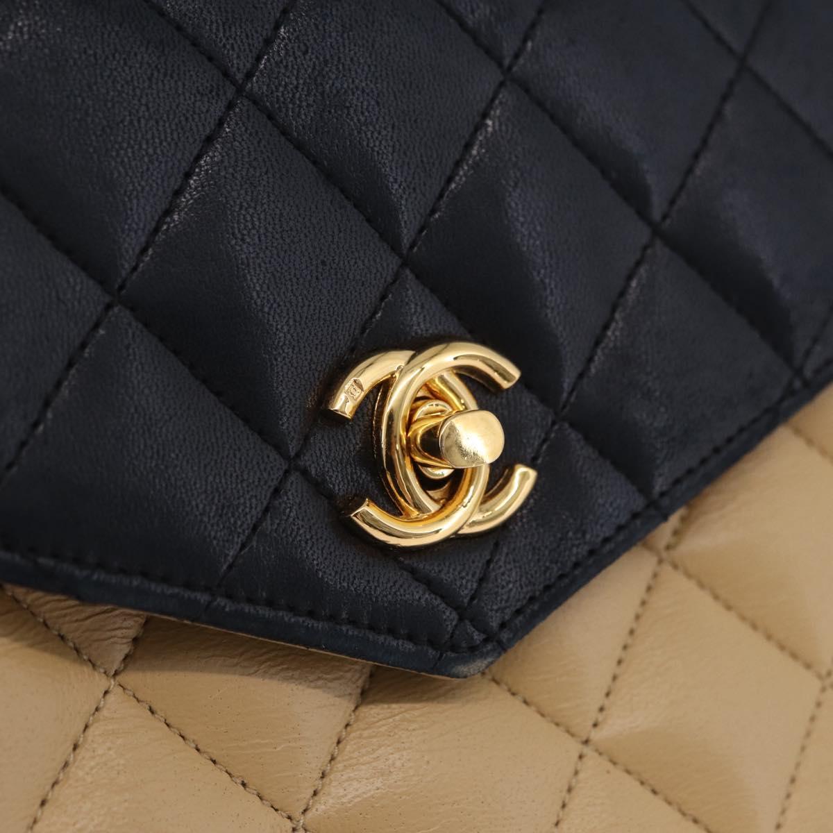 CHANEL Matelasse Chain Shoulder Bag Lamb Skin Beige Gold CC Auth 204855A