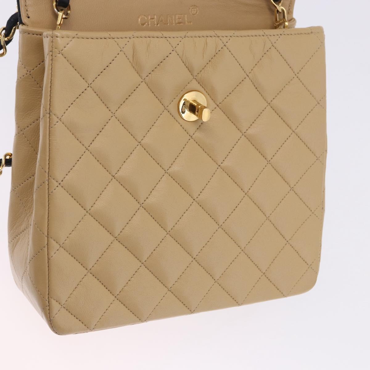 CHANEL Matelasse Chain Shoulder Bag Lamb Skin Beige Gold CC Auth 204855A