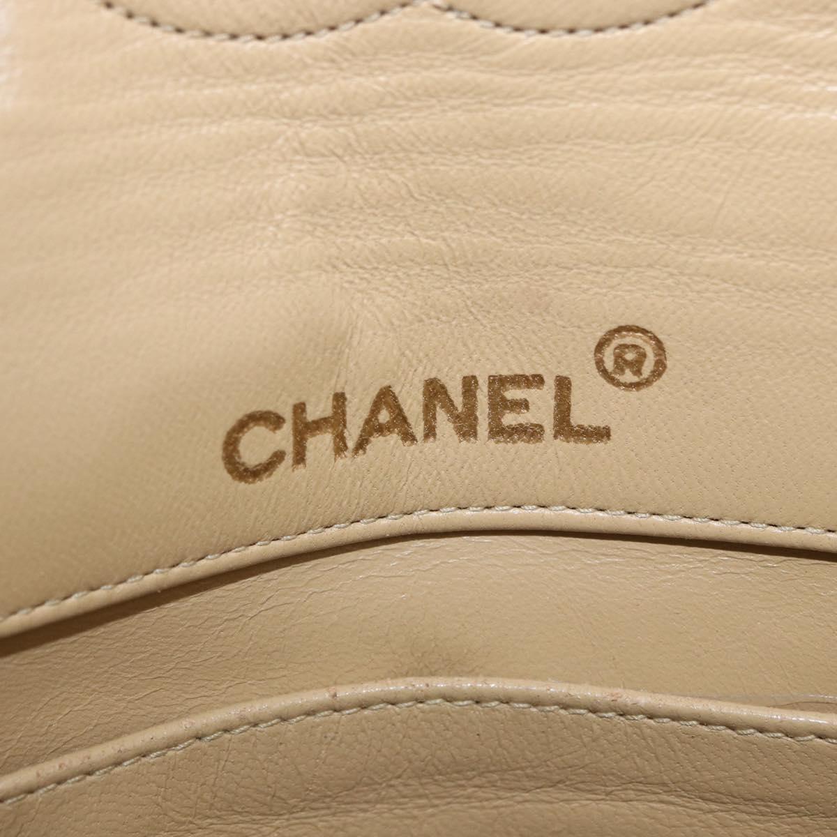 CHANEL Matelasse Chain Shoulder Bag Lamb Skin Beige Gold CC Auth 204855A