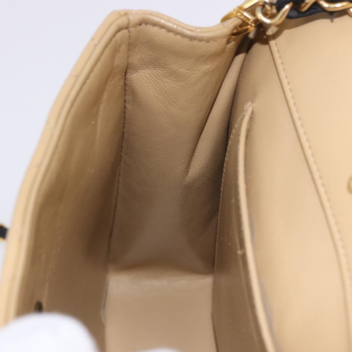 CHANEL Matelasse Chain Shoulder Bag Lamb Skin Beige Gold CC Auth 204855A