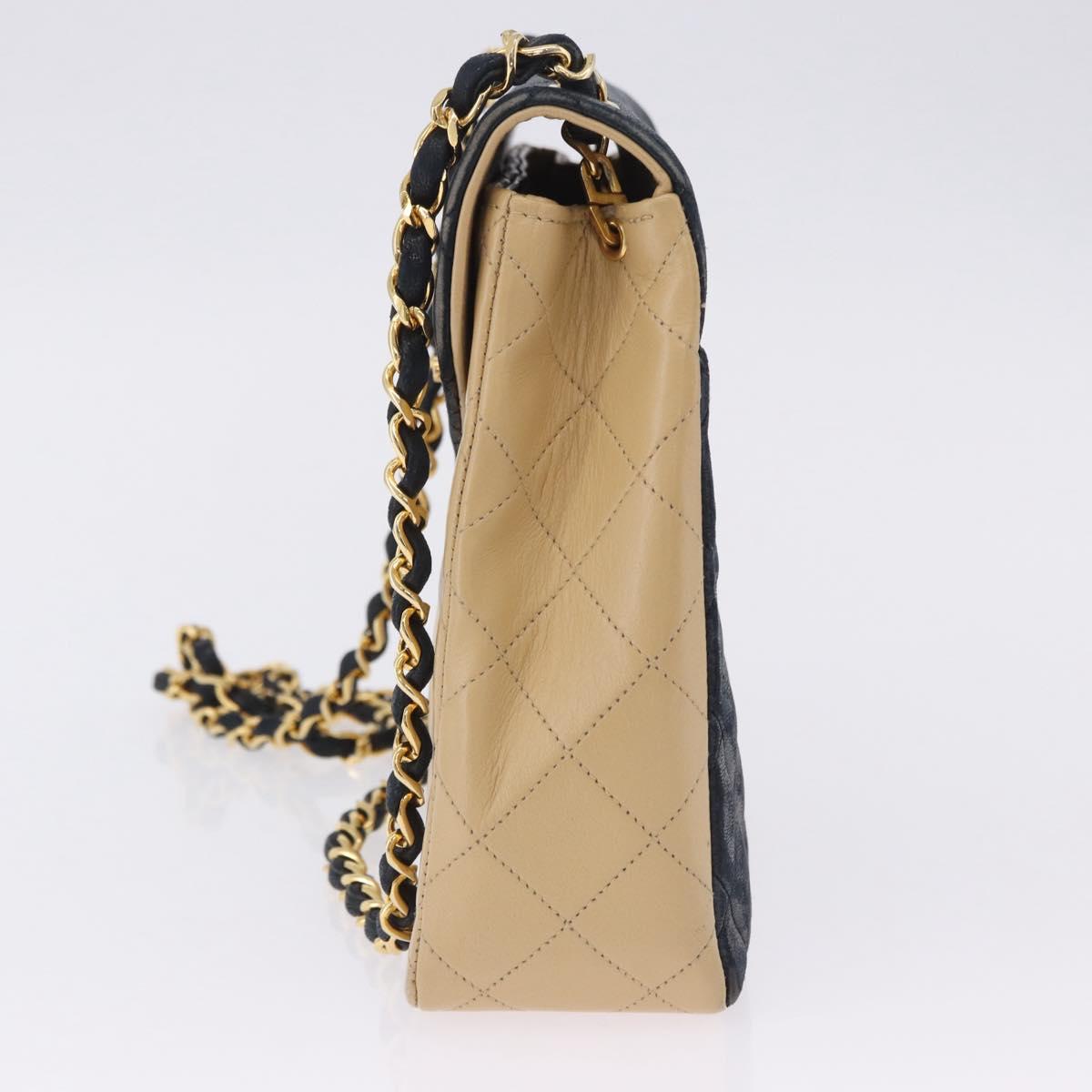 CHANEL Matelasse Chain Shoulder Bag Lamb Skin Beige Gold CC Auth 204855A