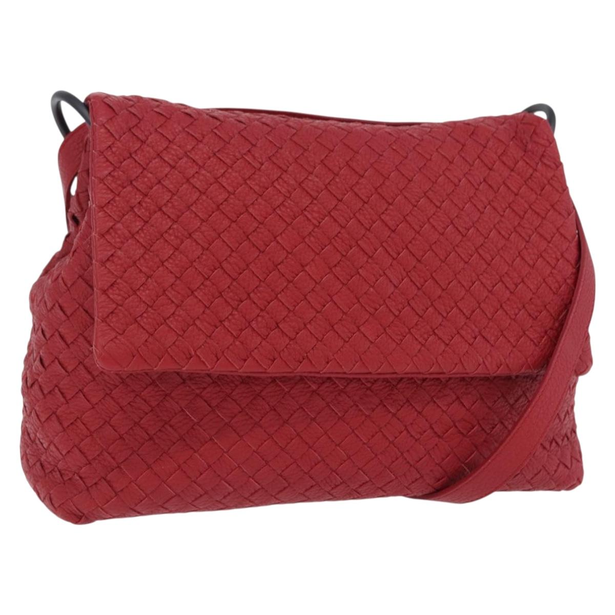 BOTTEGA VENETA INTRECCIATO Shoulder Bag Leather Red Auth 204857V