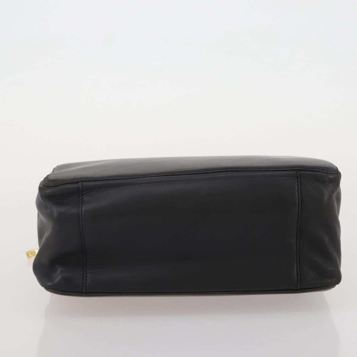 LOEWE Hand Bag Leather Black Gold Auth 204858
