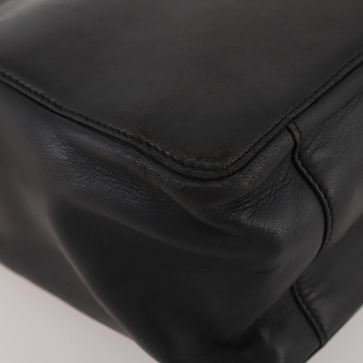 LOEWE Hand Bag Leather Black Gold Auth 204858
