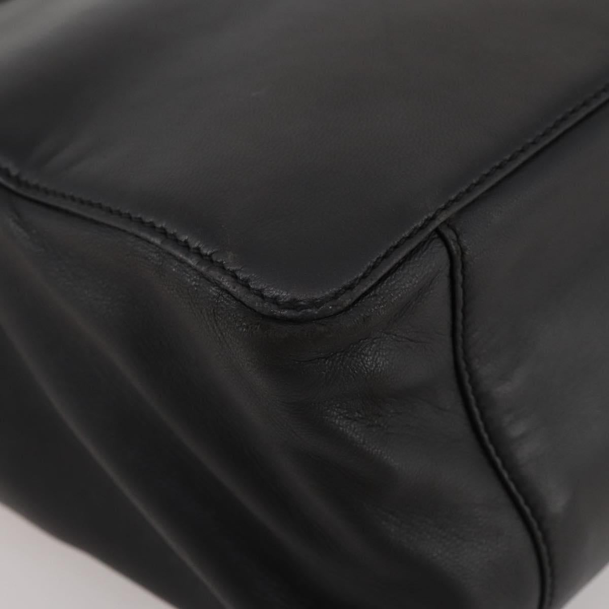 LOEWE Hand Bag Leather Black Gold Auth 204858