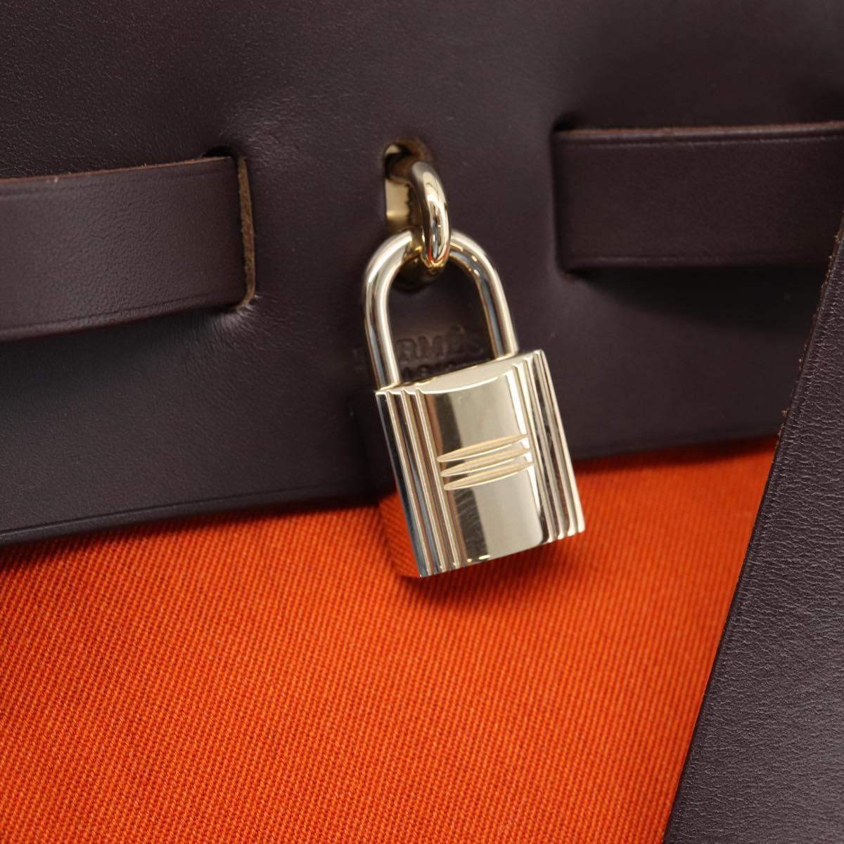 HERMES Herbag Ad PM Backpack Canvas Leather 2way Orange Gold Auth 204861M