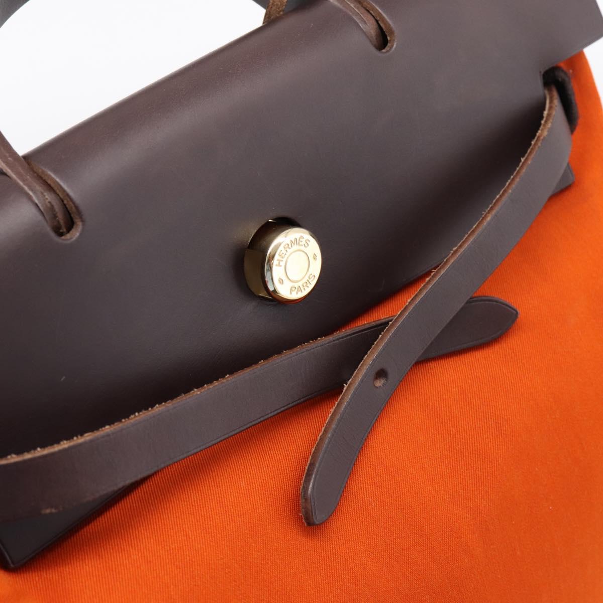 HERMES Herbag Ad PM Backpack Canvas Leather 2way Orange Gold Auth 204861M