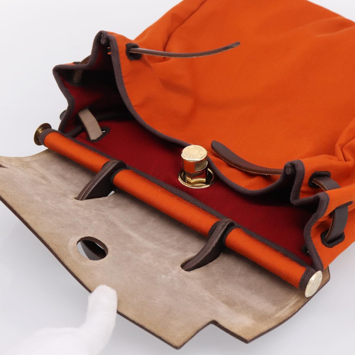 HERMES Herbag Ad PM Backpack Canvas Leather 2way Orange Gold Auth 204861M