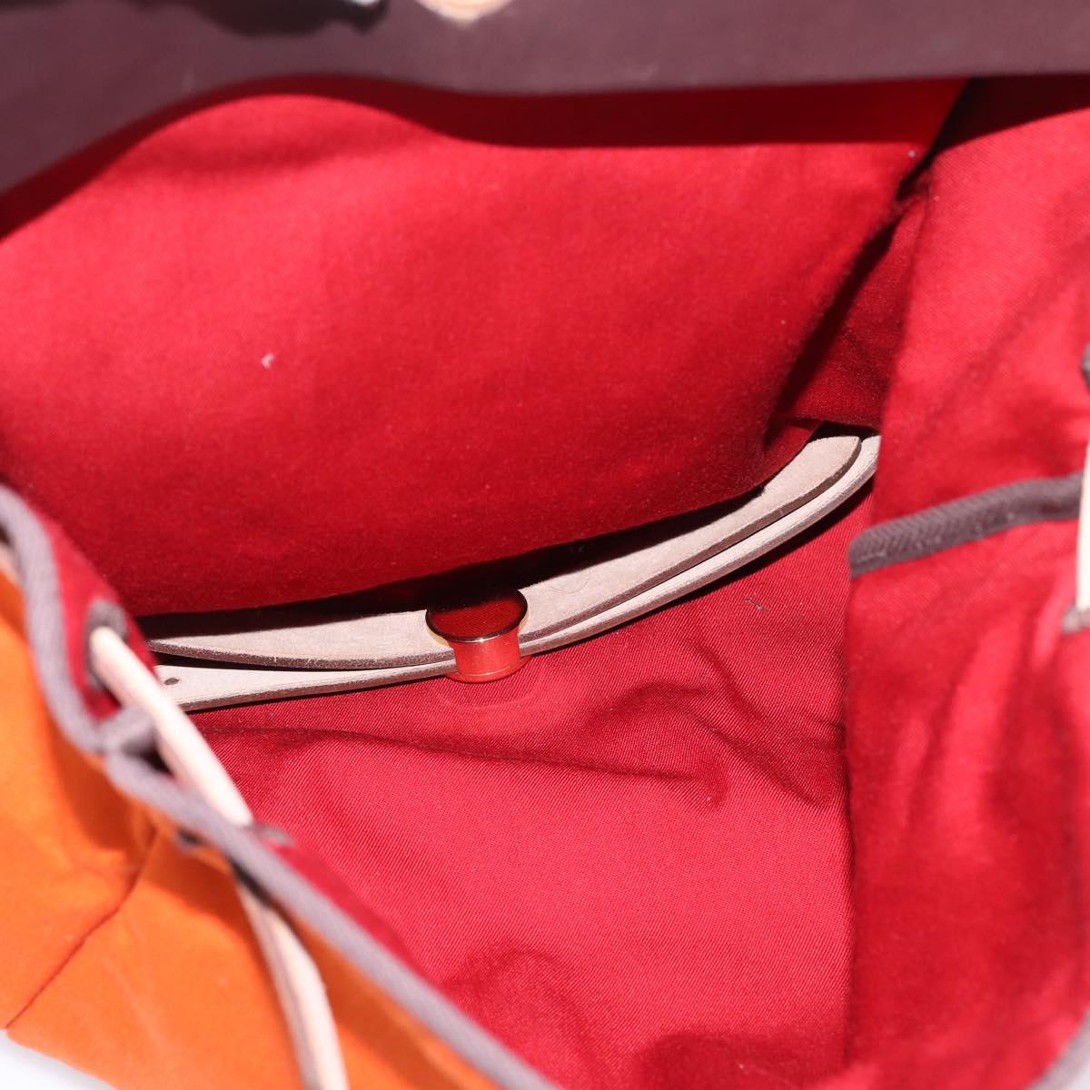 HERMES Herbag Ad PM Backpack Canvas Leather 2way Orange Gold Auth 204861M