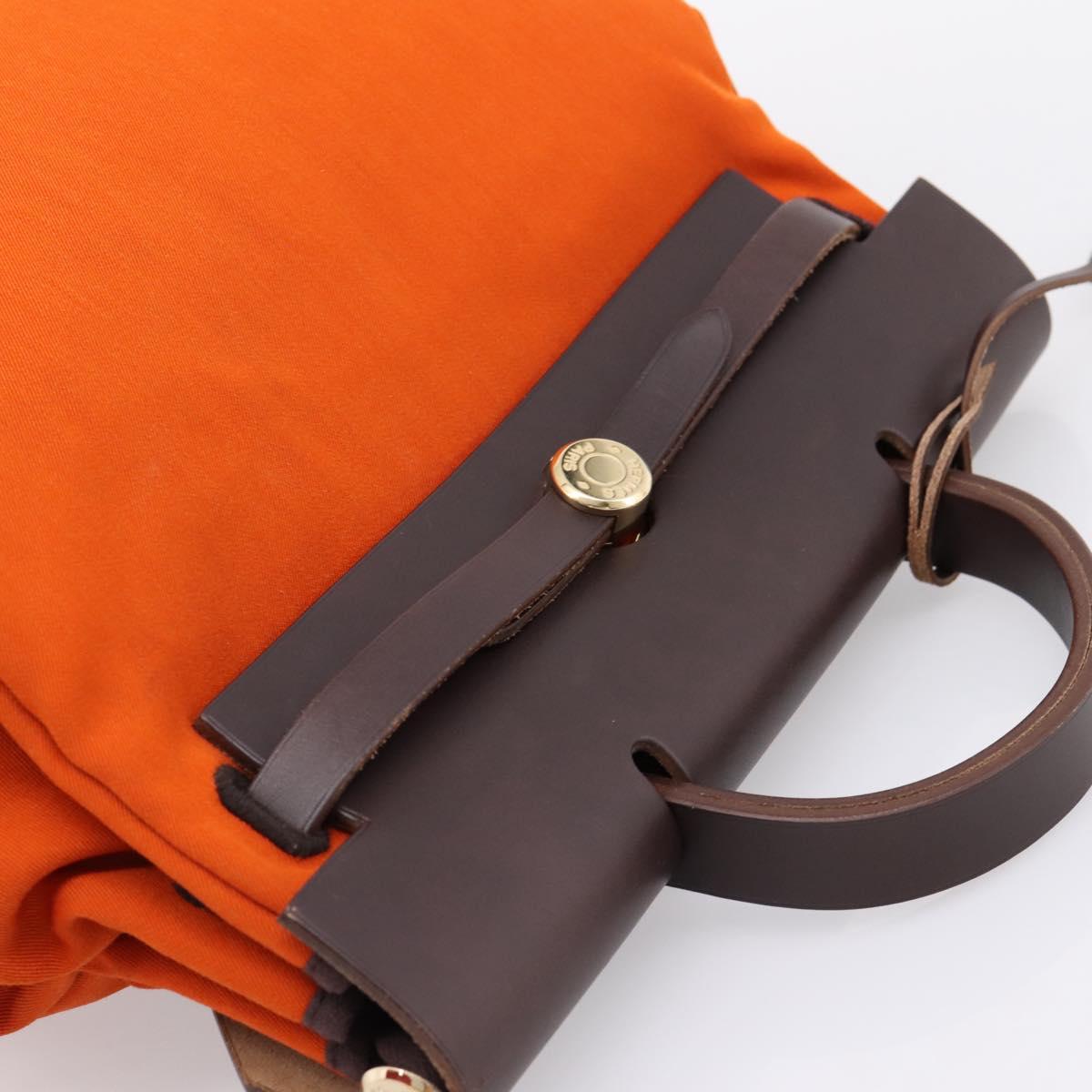 HERMES Herbag Ad PM Backpack Canvas Leather 2way Orange Gold Auth 204861M