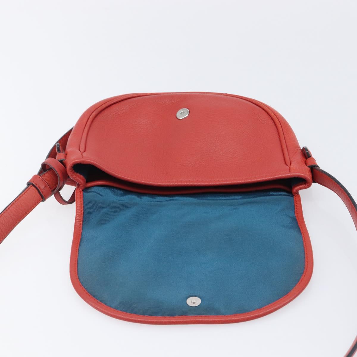 LOEWE Shoulder Bag Leather Red Silver Auth 204862