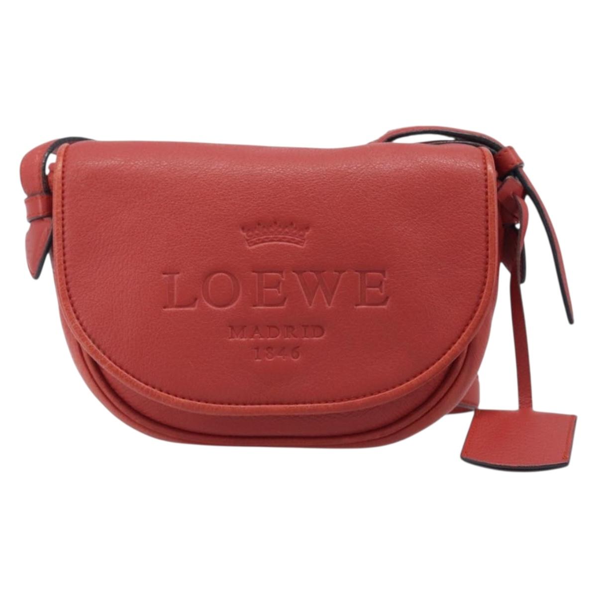 LOEWE Shoulder Bag Leather Red Silver Auth 204862