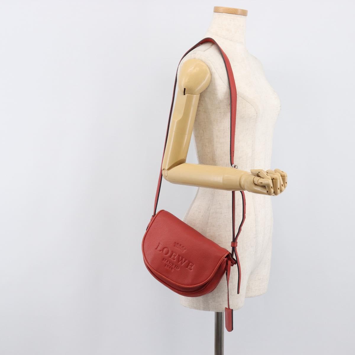 LOEWE Shoulder Bag Leather Red Silver Auth 204862