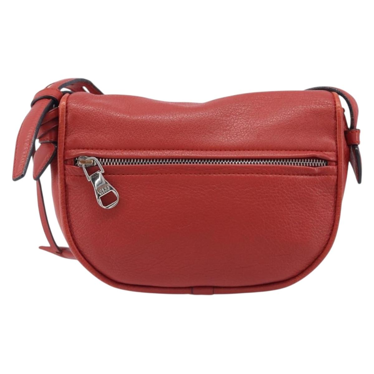 LOEWE Shoulder Bag Leather Red Silver Auth 204862