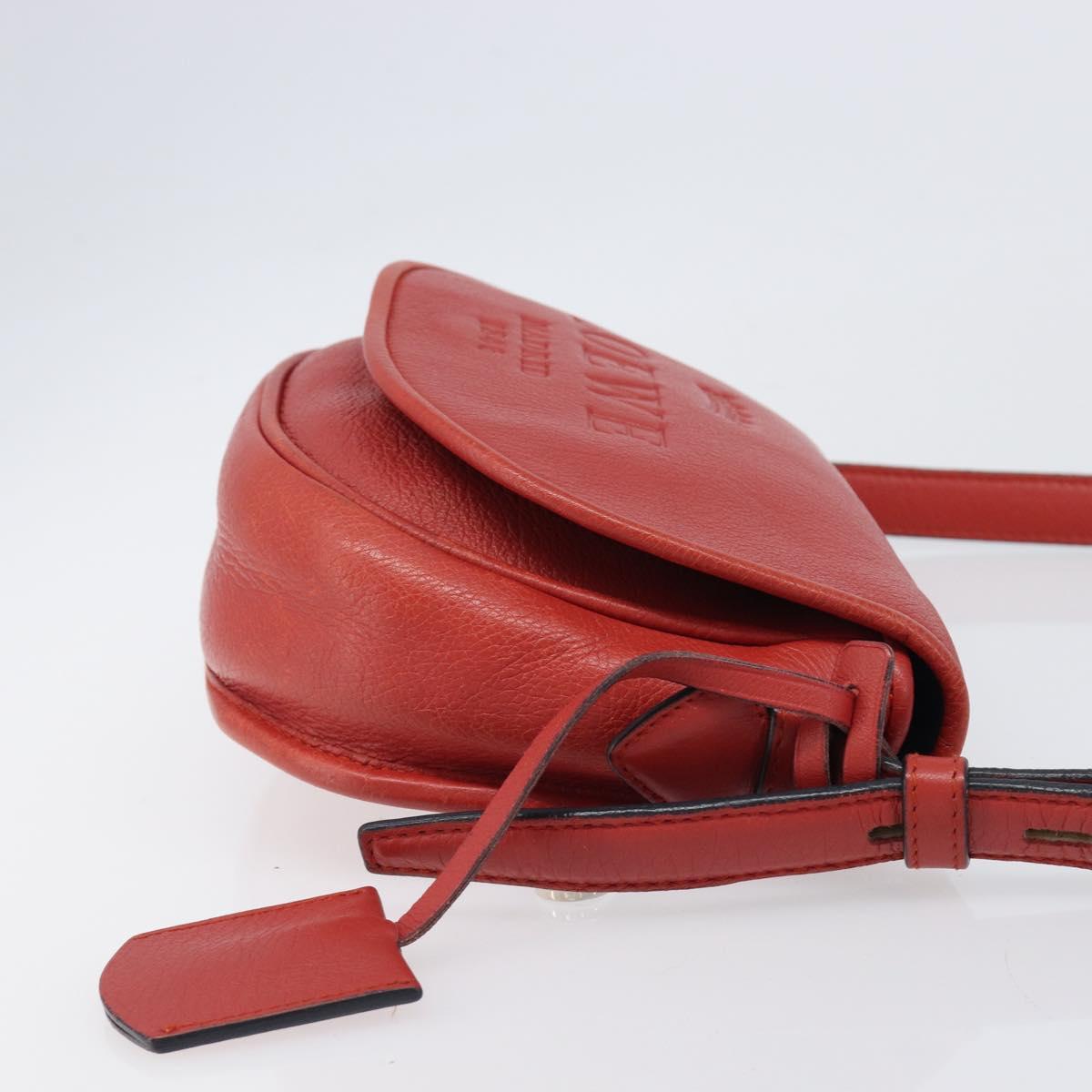 LOEWE Shoulder Bag Leather Red Silver Auth 204862