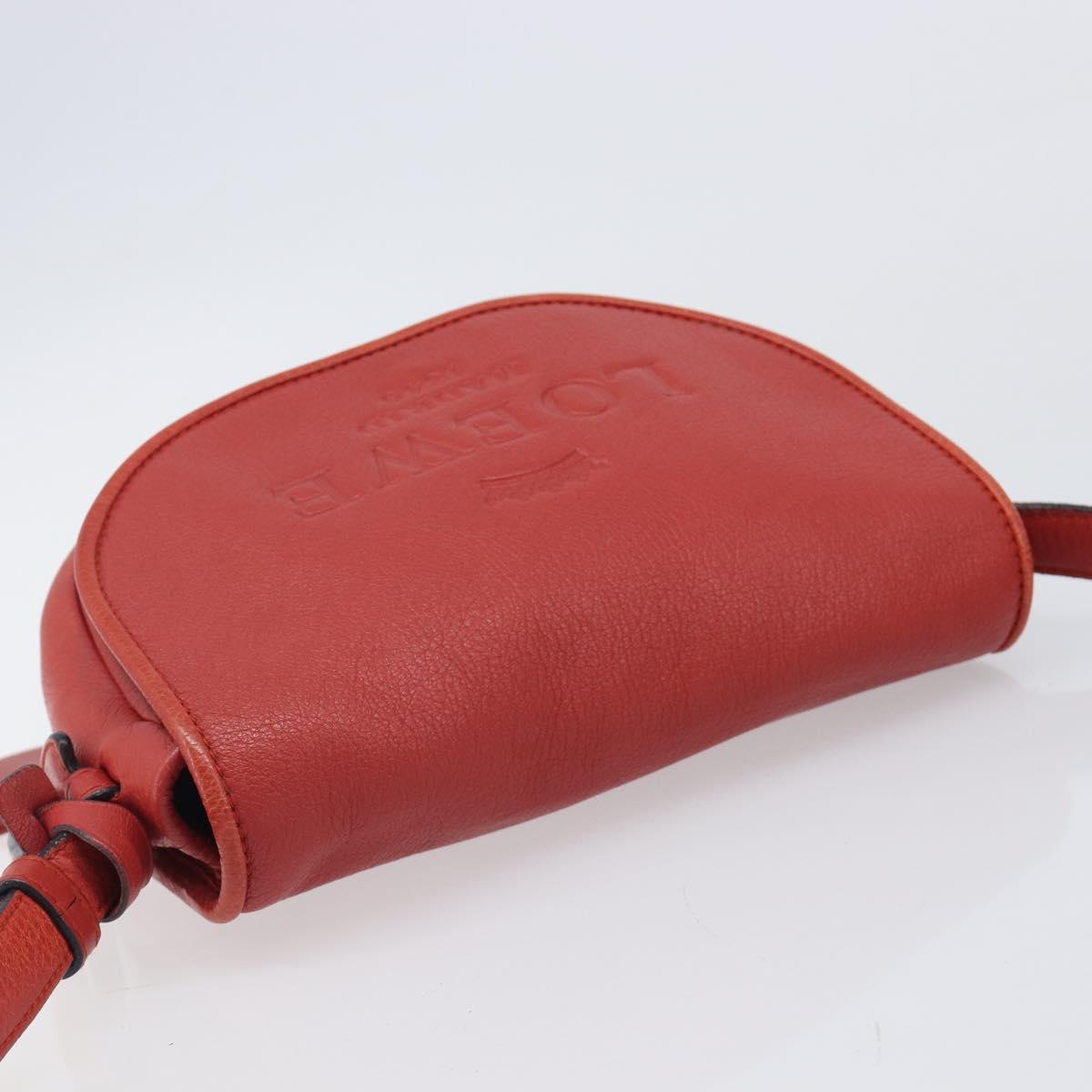 LOEWE Shoulder Bag Leather Red Silver Auth 204862