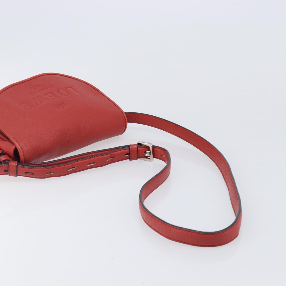LOEWE Shoulder Bag Leather Red Silver Auth 204862