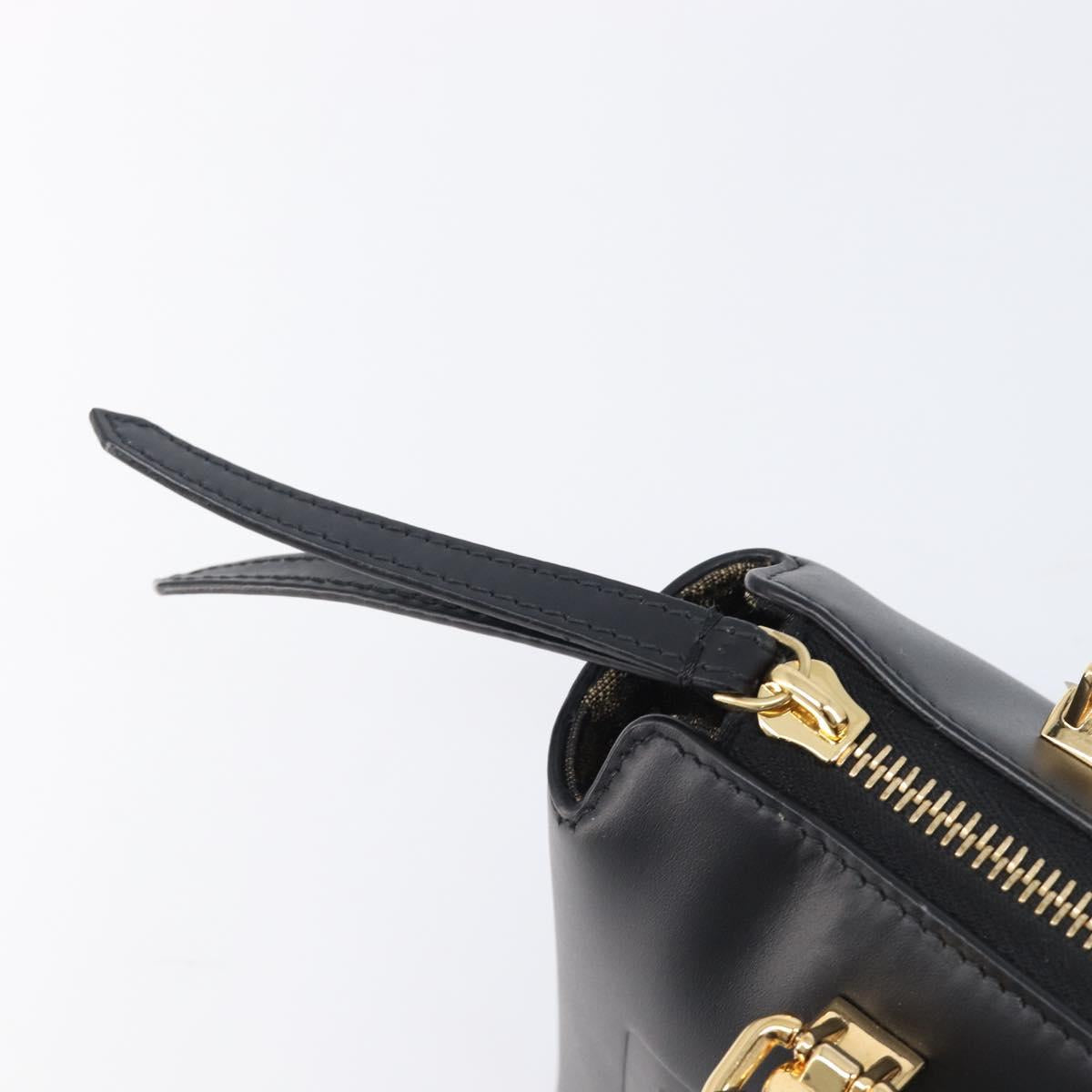 FENDI By The Way Mini Hand Bag Leather 2way Black Gold Tone 8BS067 Auth 204865V