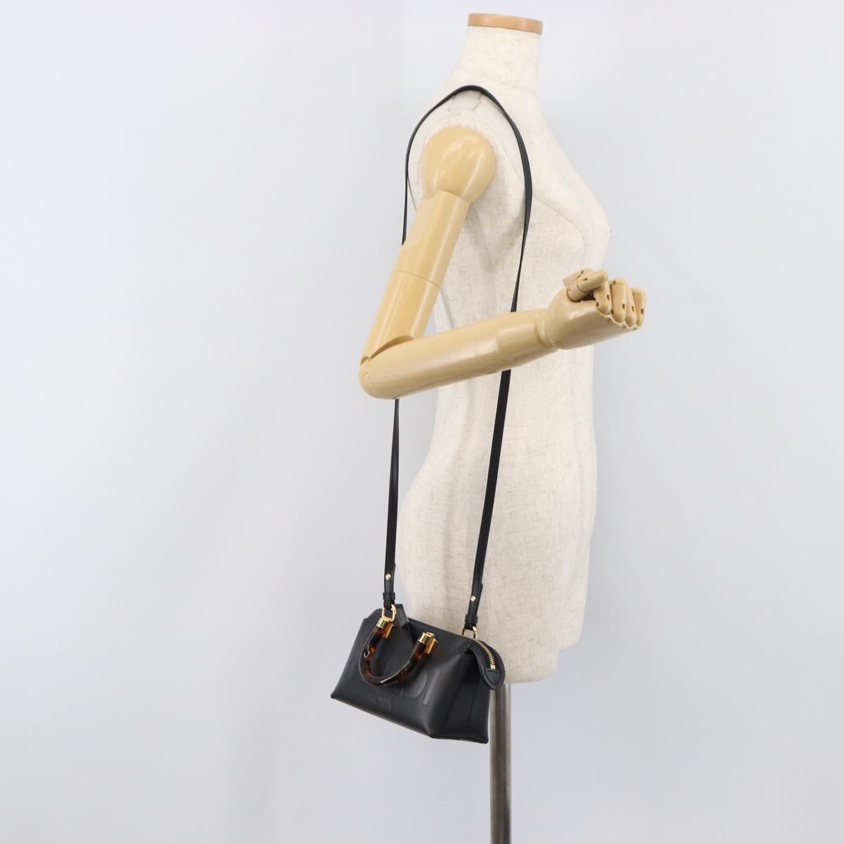 FENDI By The Way Mini Hand Bag Leather 2way Black Gold Tone 8BS067 Auth 204865V