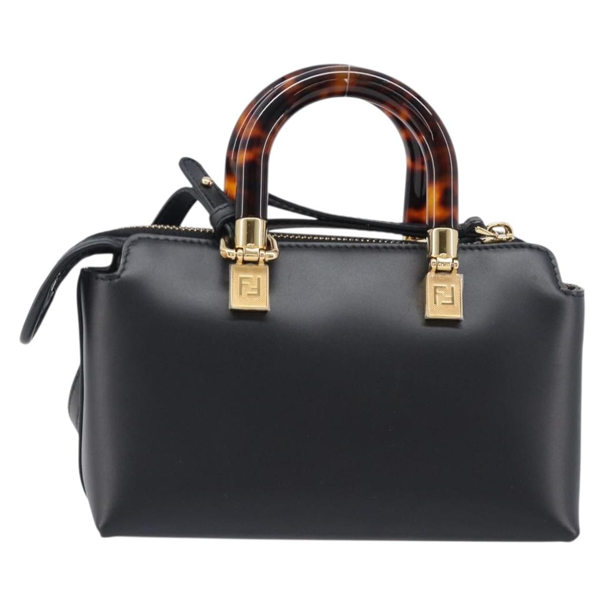 FENDI By The Way Mini Hand Bag Leather 2way Black Gold Tone 8BS067 Auth 204865V
