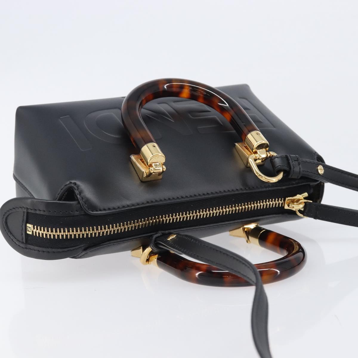 FENDI By The Way Mini Hand Bag Leather 2way Black Gold Tone 8BS067 Auth 204865V