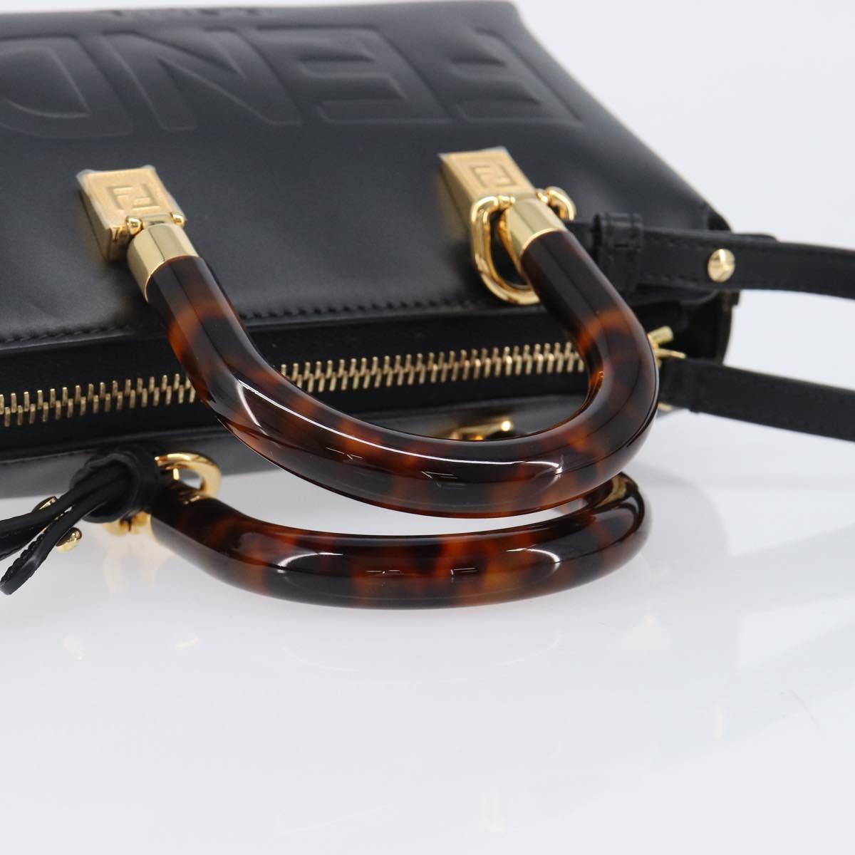 FENDI By The Way Mini Hand Bag Leather 2way Black Gold Tone 8BS067 Auth 204865V
