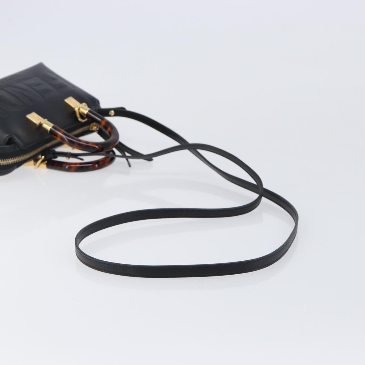 FENDI By The Way Mini Hand Bag Leather 2way Black Gold Tone 8BS067 Auth 204865V