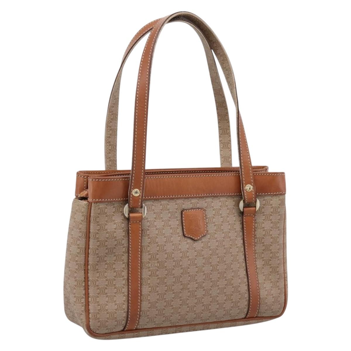 CELINE Macadam Canvas Tote Bag PVC Beige Gold Auth 204866A