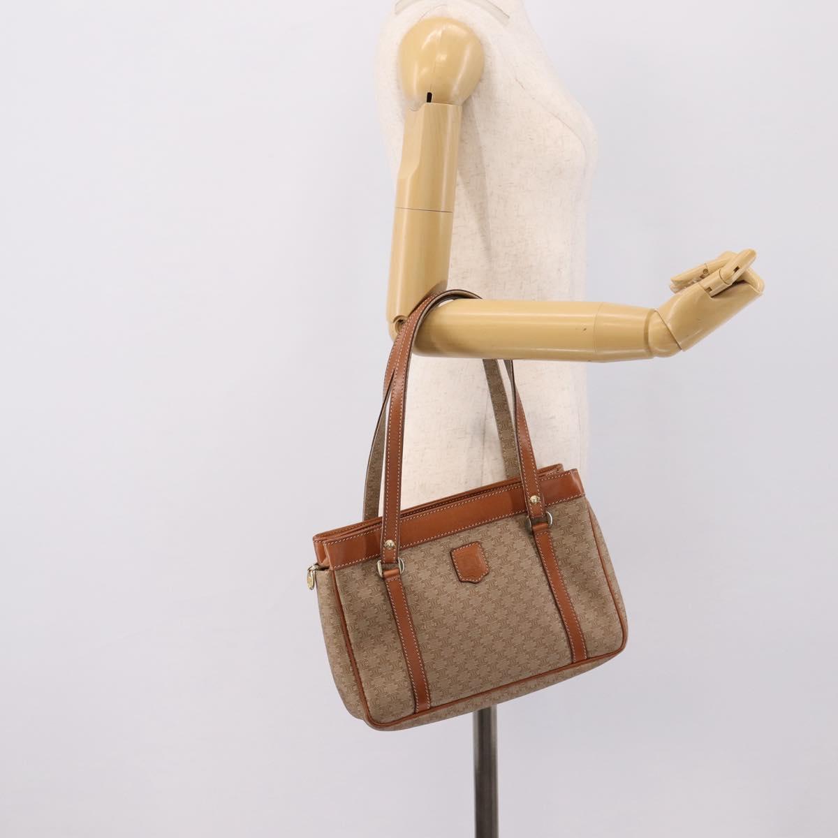 CELINE Macadam Canvas Tote Bag PVC Beige Gold Auth 204866A