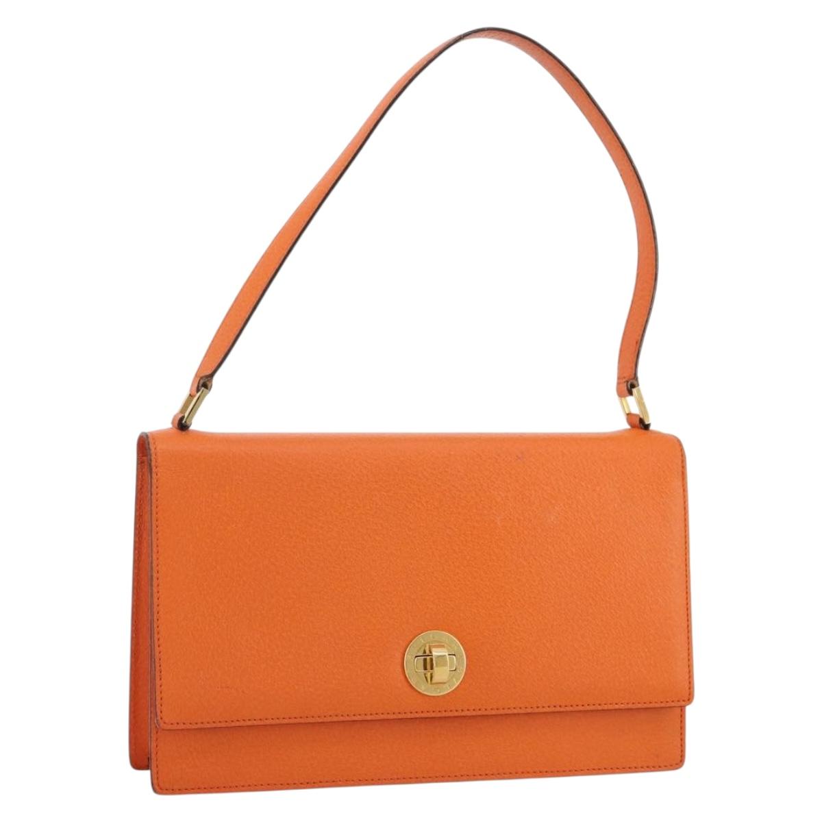 BVLGARI Shoulder Bag Leather Orange Gold Auth 204867A