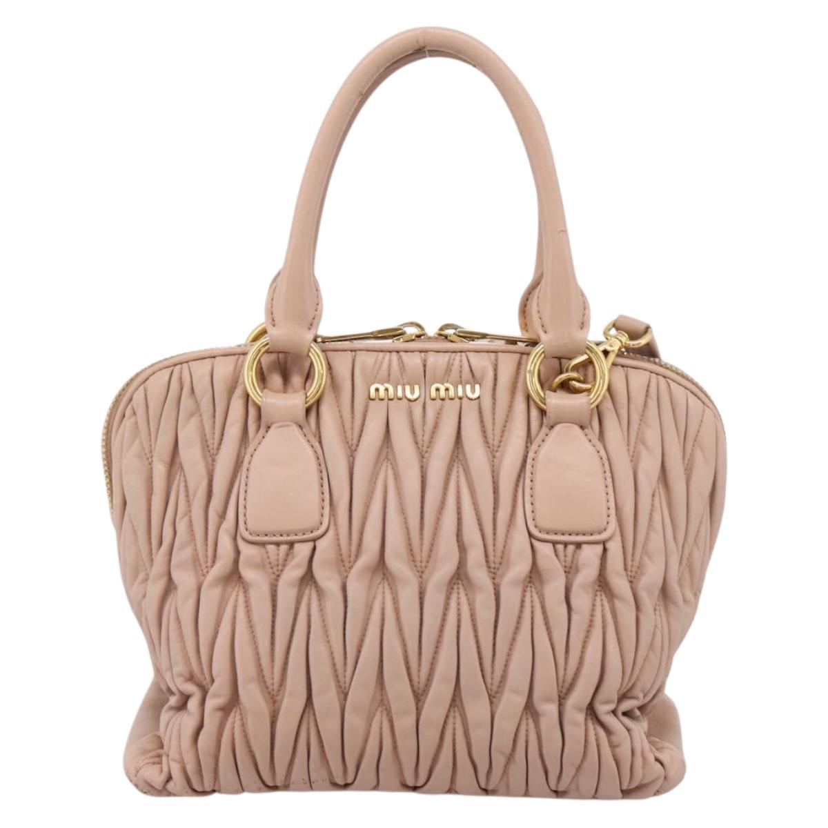 Miu Miu Matelasse Hand Bag Leather 2way Pink Gold Auth 204868