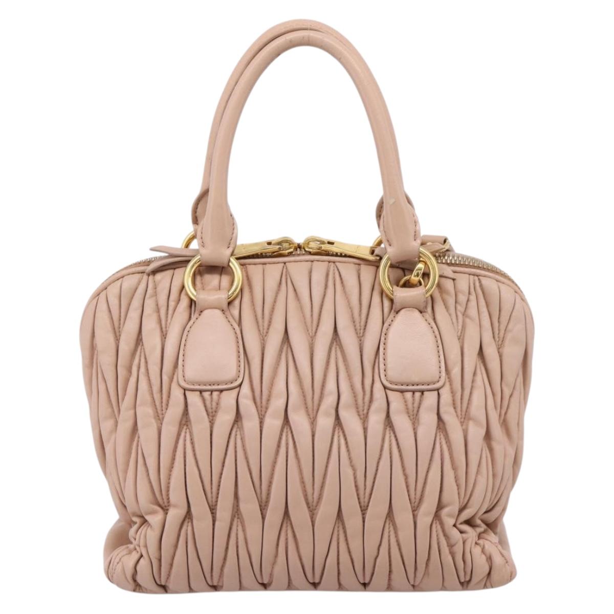 Miu Miu Matelasse Hand Bag Leather 2way Pink Gold Auth 204868